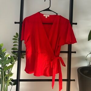 Monteau Vibrant Red Wrap Blouse